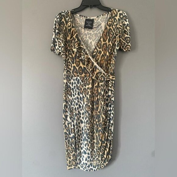 Zara Leopard Print Wrap Dress Edgy Grunge Whimsigoth Fall Layering Staple M - Picture 2 of 12
